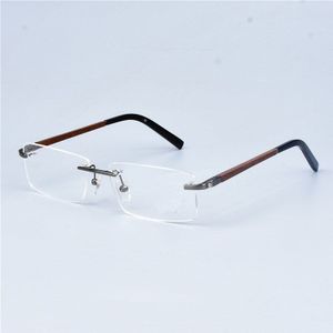 Titanium Legering Randloze Houten Glazen Frame Mannen Optische Brillenglazen Rechthoek Bijziendheid Eyewear 390
