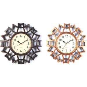 2 Pcs Abstracte Wandklok Nordic Vintage Cijfer Geometrische Wandklok Quartz Decoratieve, Koper Kleur & Zwart