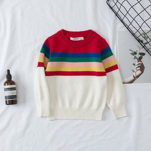 Baby Meisje Trui Pullover Peuter Jongen Jas Lange Mouw Regenboog Gestreepte Knit Kids Jongen Trui Katoen Kinderkleding 1-7Y