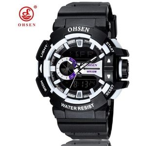 OHSEN Digitale Quartz Jongen Mannen Sport Horloge Horloge 50 M Duiken Rubber Band Wit Outdoor Horloges Hand klokken