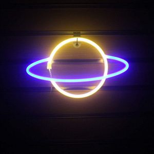 Led Neon Lamp Ovale Planet Shaped Teken Neon Licht Usb Batterij Aangedreven Opknoping Wandlamp Voor Thuis Party Room Bar decoratie Licht
