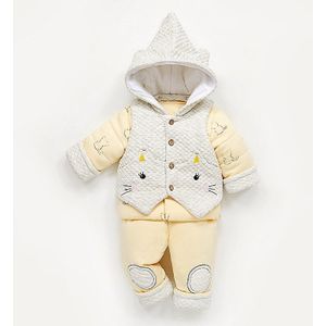 3 Stks/set Baby Meisje Winter Kleding Hooded Fluwelen Warme Baby Jongen Kleren Jas + Vest + Broek Baby Kleding Set voor 0-1 Jaar Oud