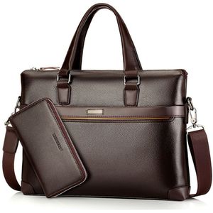 Mannen Pu Lederen Laptoptas Multi Zakken Document Houder Aktetas Voor Mannen Office Advocaat Messenger Bag