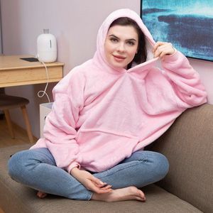Winter Deken Vrouwen Fleece Tv Dekens Met Mouwen Oversized Hoodie Sweatershirt Sherpa Sweatshirt Warme Jassen Cobertor
