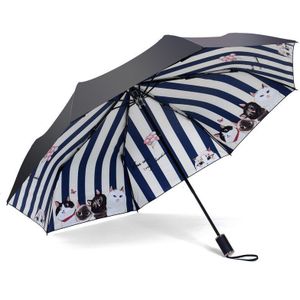 Yesello Gestreepte Kat Drievoudige Paraplu Vrouwen Winddicht Potlood Regenachtige Paraplu Dier Kat Zwarte Coating Pocket Parasol Paraplu