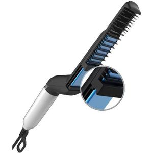 Multifunctionele Haar Kam Borstel Baard Stijltang Rechtzetten Rechttrekken Kam Haar Krultang Quick Haar Styler Voor Mannen Eu