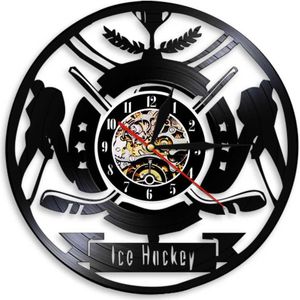 Jongens Slaapkamer Decoratieve Klok Muur Ijshockey Wall Art Horloge Hockey Spelers Vintage Vinyl Record Wandklok Hockey Liefhebbers