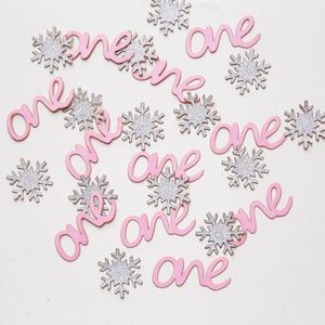 Jaar Een verjaardag confetti. Winter Wonderland Confetti. roze en zilveren Tafel Decor. verjaardagsfeestje decor. sneeuwvlok confetti