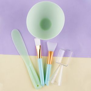 5 Stuks In 1 Set Diy Beauty Siliconen Masker Kom Herbruikbare Makeup Tools Set Met Handvat Voor Vrouw Gebruik (groen)