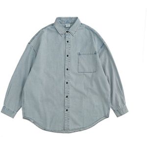 Inflatie Mannen Vintage Gewassen Jeans Shirt Streetwear Harajuku Lange Mouw Mannen Oversized Mannelijke Casual Shirt 2103W