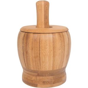 Stamper Slijpen Kom Set Bamboe Vijzel En Stamper Pedestal Bowl Knoflook Pot Spice Pepermolen Gereedschap Keuken Gereedschap