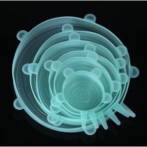 6 Stuks/set Voedsel Siliconen Caps Universal Siliconen Caps Voor Kookgerei Bowls Herbruikbare Stretch Verpakking Covers Keuken Accessoires