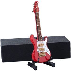 Houten Miniatuur Elektrische Gitaar Met Stand En Case Mini Muziekinstrument Miniatuur Poppenhuis Model