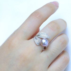 Baroqueonly Romantische En Shiny Leaf Ring 9-10 Mm Wit Roze Blauw Paars Zoetwater Parel Ring Beste Moeder dag Voor Vrouw