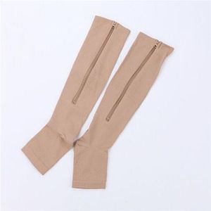 1 Paar Unisex Open Teen Compressie Sokken Knie Lengte Zipper Up Kalf Been Anti-vermoeidheid Kous Varicosity Ondersteuning Elastische sokken