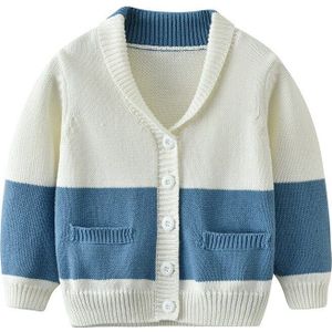Kinderen Knit Kleding En Najaar Koreaanse Jongen V-hals Puur Katoen Vest Baby Blauw En Wit Contrast Trui jas