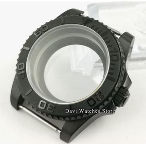 Black Pvd Horloge Case Fit NH35 NH35A NH36 Beweging Saffierglas Keramische Bezel Zien Door Backcover Case