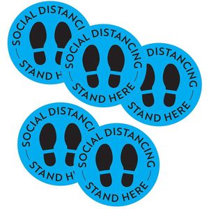 5Pcs Sociale Distantiëren Floor Decal Veiligheid Afstand Borden Marker Grond Stickers Voet Afstand Anti-Slip Commerciële Grade