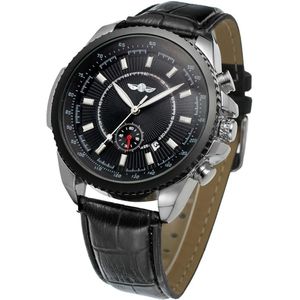 WINNAAR Eenvoudige en stijlvolle mannen en vrouwen horloges met kalender lederen band horloges automatische mechanische horloges