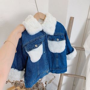 Koreaanse Kinderen Denim Jas Herfst En Winter Meisjes Mode Denim Warme Jas Kids Jongens Plus Fleece Jas Baby uitloper