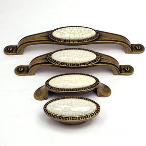 2.5 ''3.75'' 5 ''Antieke Bronzen Crack Portiergrepen Handles Oval Gem Keramische Knoppen Keukenkast Lade Knoppen meubels Handvat