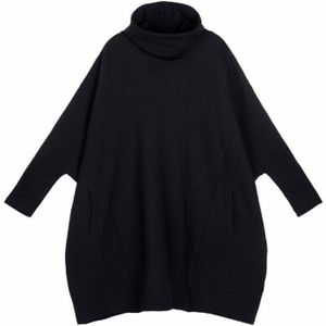 [Eam] Zwart Big Size Breien Trui Losse Fit Coltrui Met Lange Mouwen Vrouwen Truien Mode Tij Herfst Winter 1Z319