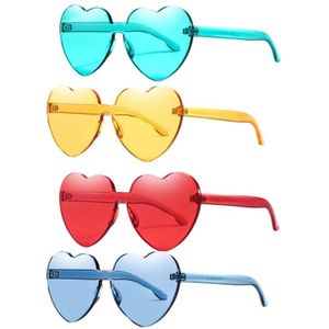 12 pcs Liefde Sunglass Transparante Gekleurde Hartvorm Randloze Plastic Glazen Party Brillen Cosplay Props