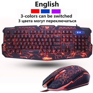 M200 Russisch/Engels Gaming Toetsenbord Usb Bedraad Paars/Blauw/Rood Led Ademhaling Backlight Pro Gaming Toetsenbord Muis combo