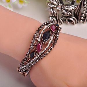 Blucome Vintage Antiek Goud Kleur Big Bangles Volledige Kristallen Rode Hars Armbanden Vrouwen Turkse Sieraden Pulseiras Feminina
