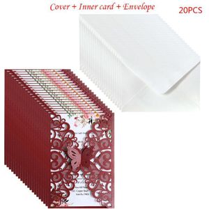20 Stks/set Vlinder Uitnodigingen Card Hollow Lace Glitter Papier Enveloppen Bridal Shower Feestartikelen