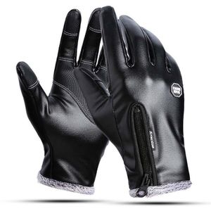 Mannen Mode Winter Black Faux Lederen Handschoenen Touch Screen Warme Wanten Rijden Handschoenen voor Mannen