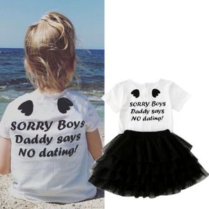 2 STUKS Peuter Kids Baby Meisje Zomer Kleding Katoen Tops T-shirt + Kant Tule Tutu Rok Outfits Set