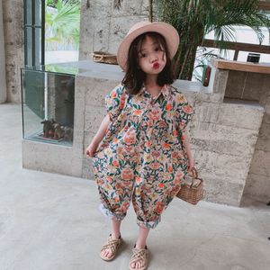 Meisje Jumpsuit Katoen Verpletterd Bloemen Super Losse Mooie Samen Kleding Alle Katoen Kinderen Broek