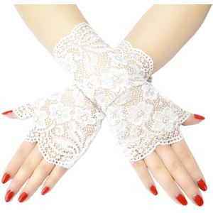 Vrouwen Bruiloft Sheer Mesh Vingerloze Handschoenen Jacquard Bloemen Lace Shiny Wanten