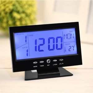 Lcd-scherm Digitale Klokken Thermometer Indoor Vochtigheid Monitor Elektronische Display Temperatuur Voice Control Wekker Kalender