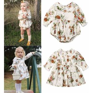 Grote/Zusje Familie Bijpassende Jurk Romper Kleding Baby Meisjes Kleding Lange Mouw Kant Bloemen Print Jurk/Rompertjes