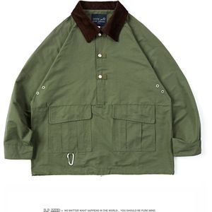 Casual Jas Losse Drie-Dimensionale Pocket Corduroy Kraag Medium En Lange Jas Outdoor Camping Reizen Tooling Windjack