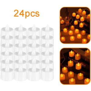 24Pcs Led Kaars Wit Licht Decoratie Kaars Licht Ronde Witte Shell Geel Licht Knippert Home Decoratie Lamp Nachtlampje