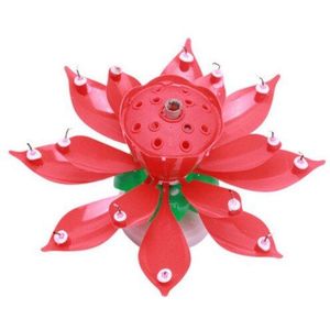 Lotus met dubbele Bloem roterende schijf Verjaardagen Taart Decoreren Leveringen DIY 14 Kaarsen Lamp Muzikale Taart Accessoires
