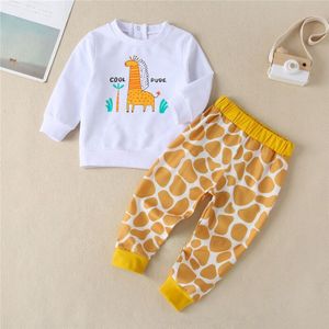 Baby Zomer Herfst Kleding Baby Baby Meisje Jongens Unisex Nachtkleding Kleding Lange Mouw Trui Cartoon Giraffe Set Outfits