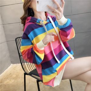 Rainbow Vrouwen Sweatshirt Hoodies Dames Hooded Casual Pullovers Meisjes Lange Mouwen Lente Herfst Winter Gestreepte Plus Size