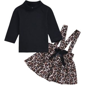 2 stuks Peuter Kid Baby Girl Outfit Kleding Set Lange Mouw T-shirt Tops + Luipaard Rok Jurk Set