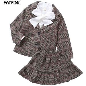 YATFIML Clothes girls suits for wedding Kids British Wind Birthday Dress girls suit Children clothing 3 pieces