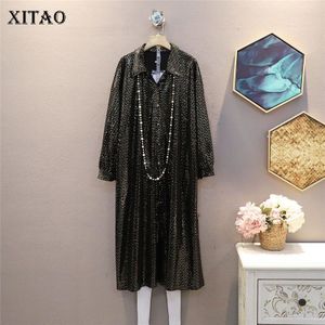 XITAO Pleated Blouse Women Single Breast Big Size with Bright Dots Loose Autumn Minority Shirt DZL2136