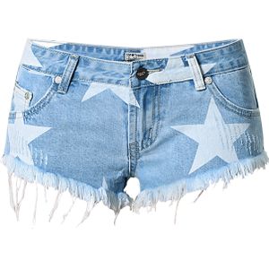 Vrouwen Jeans Shorts Mode Zomer Shorts Casual Star Gedrukt Omzoomd Blauwe Denim Shorts Kwastje Plus Size