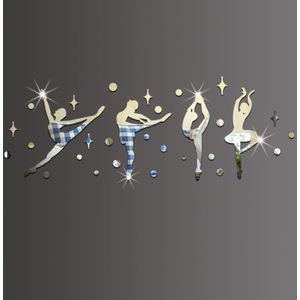 Naam: Ballet Danser Spiegel Effect Muurstickers Woonkamer Slaapkamer Dans Waterdicht Mozaïek Huisdier Decoratieve Zelfklevende Sticker