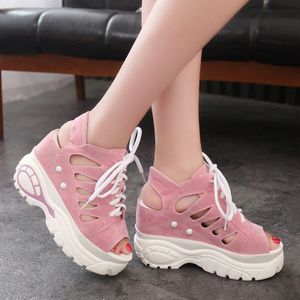 vrouwen hoogte toenemende sandalen Verhoogd vrouwen Helling Water-proof Platform Zomer Casual Schoenen luchtdoorlatende Vis mond