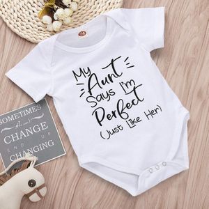 Tiny Katoen Zomer Wit Onesie Mijn Tante Zegt Dat ik Perfecte Brief Print Pasgeboren Bodysuits Zomer Tante Baby Kleding