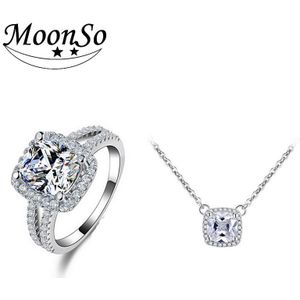 Real 925 Sterling Zilver Kussen Cut Zirconia Wedding Bridal Sieraden Sets Voor Brides Engagement Ring Ketting Party J4640