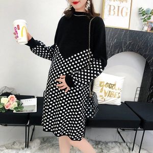 Autumn and winter maternity sweaters medium length loose oversize Pullover long sleeve knitted bottoming and polka dot top skirt